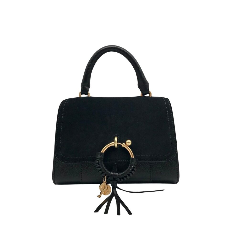 See by Chloé Joan Ladylike Black Leather & Suede Top Handle Satchel